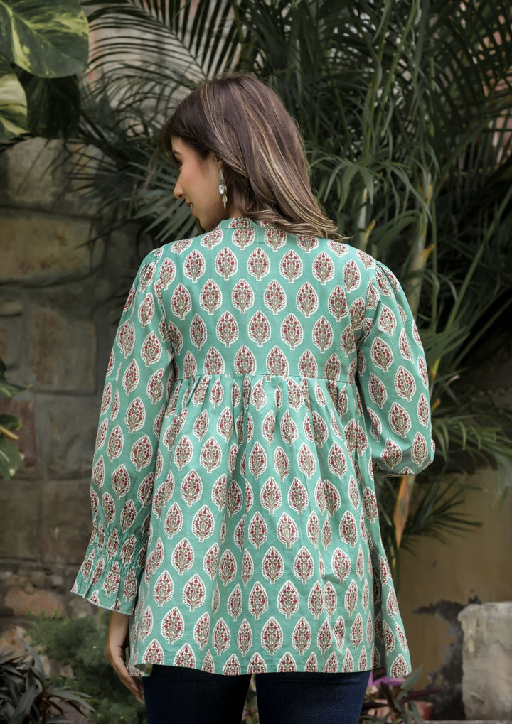 Turquoise Floral Printed Cotton Tunic