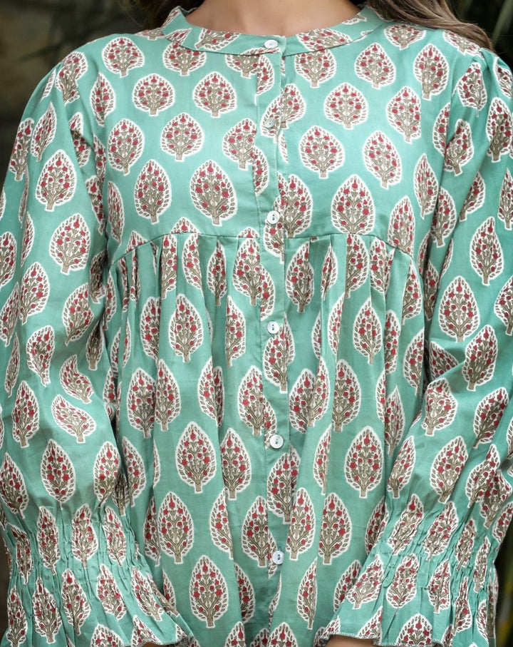 Turquoise Floral Printed Cotton Tunic