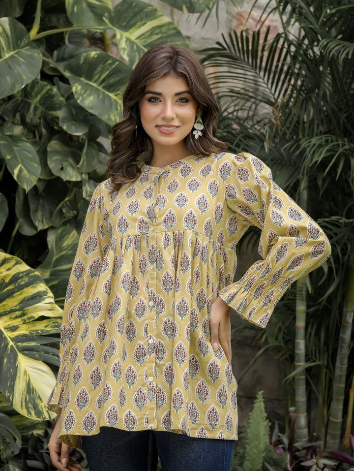 Yellow Floral Printed Cotton Tunic