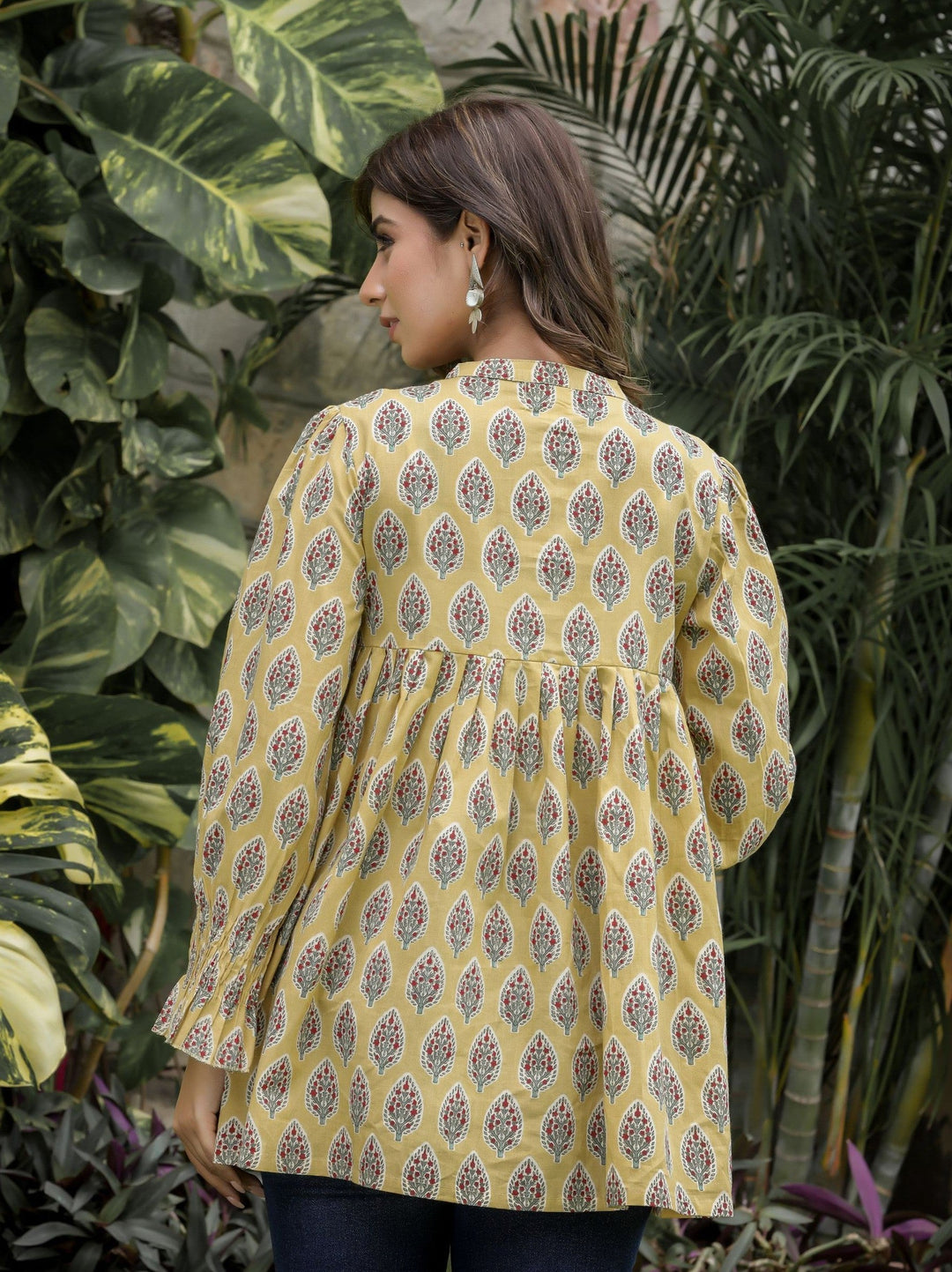 Yellow Floral Printed Cotton Tunic