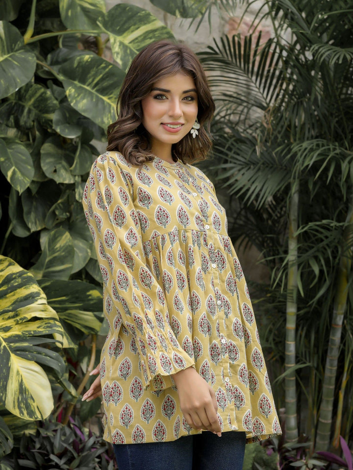 Yellow Floral Printed Cotton Tunic