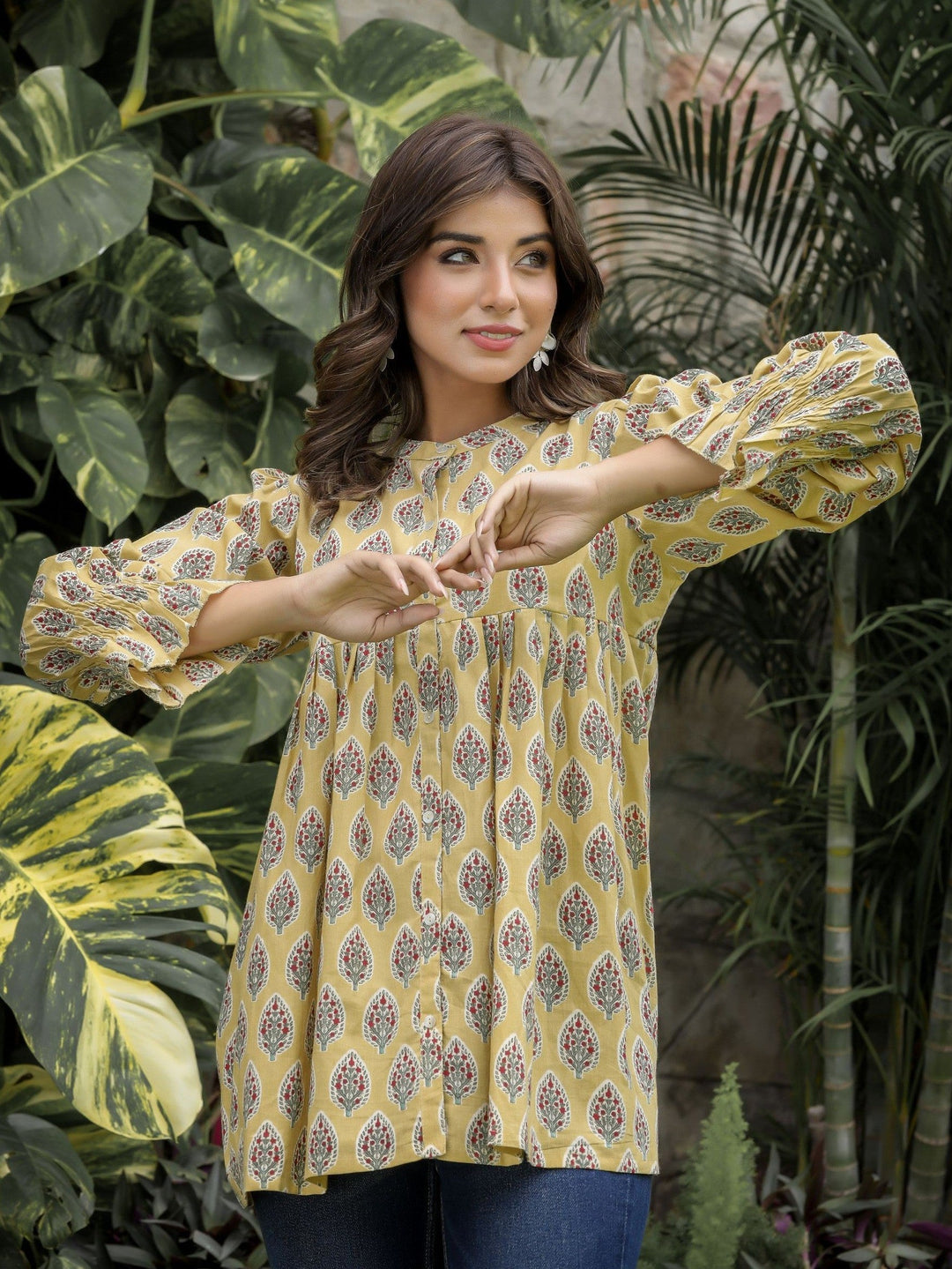 Yellow Floral Printed Cotton Tunic