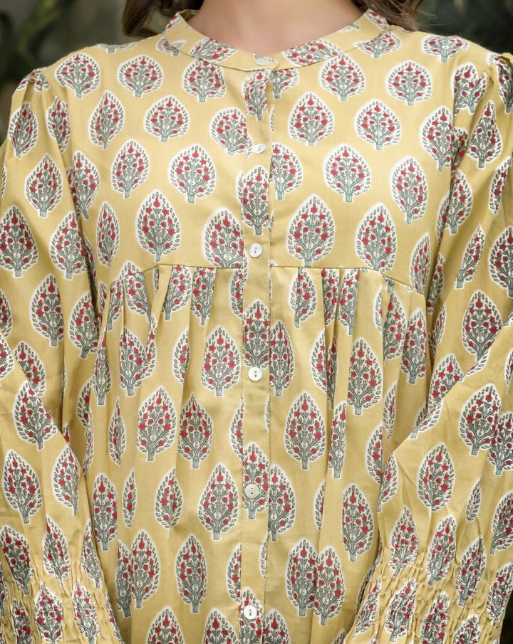 Yellow Floral Printed Cotton Tunic