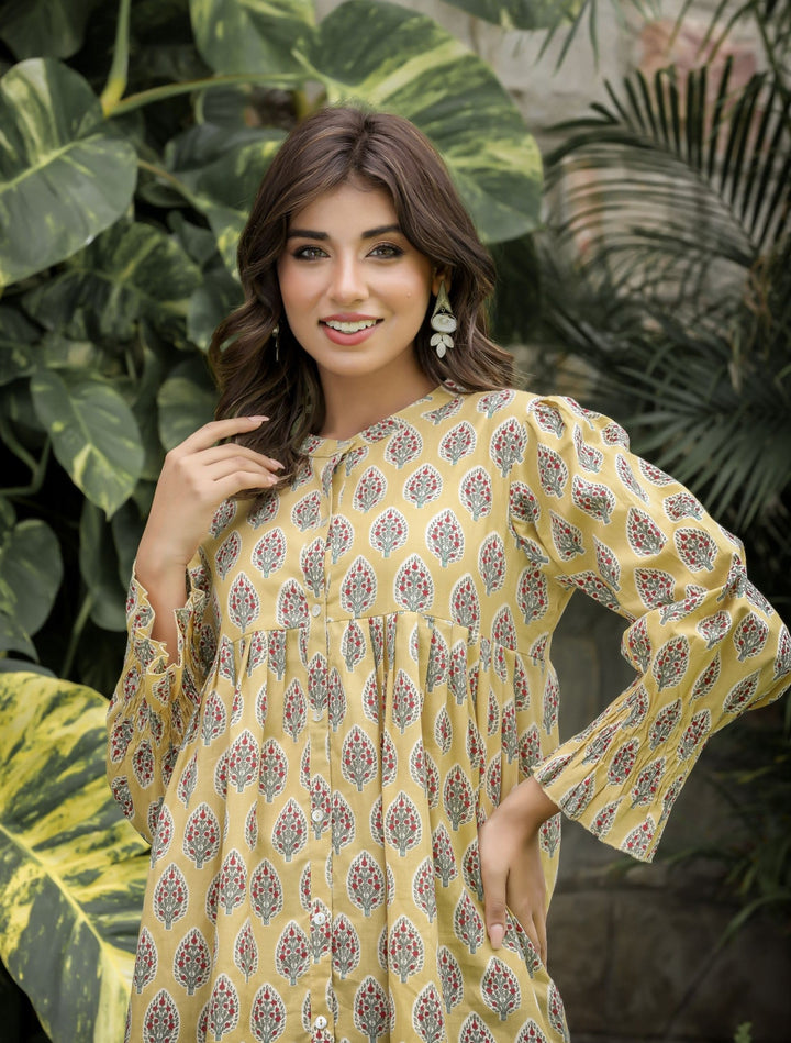 Yellow Floral Printed Cotton Tunic