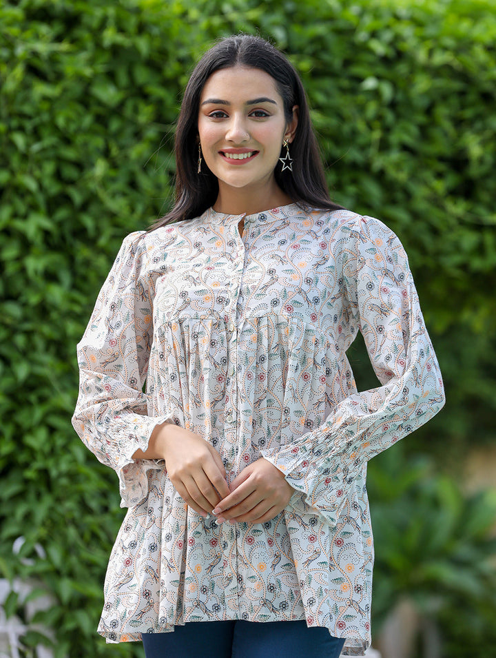 White Printed Cotton Top