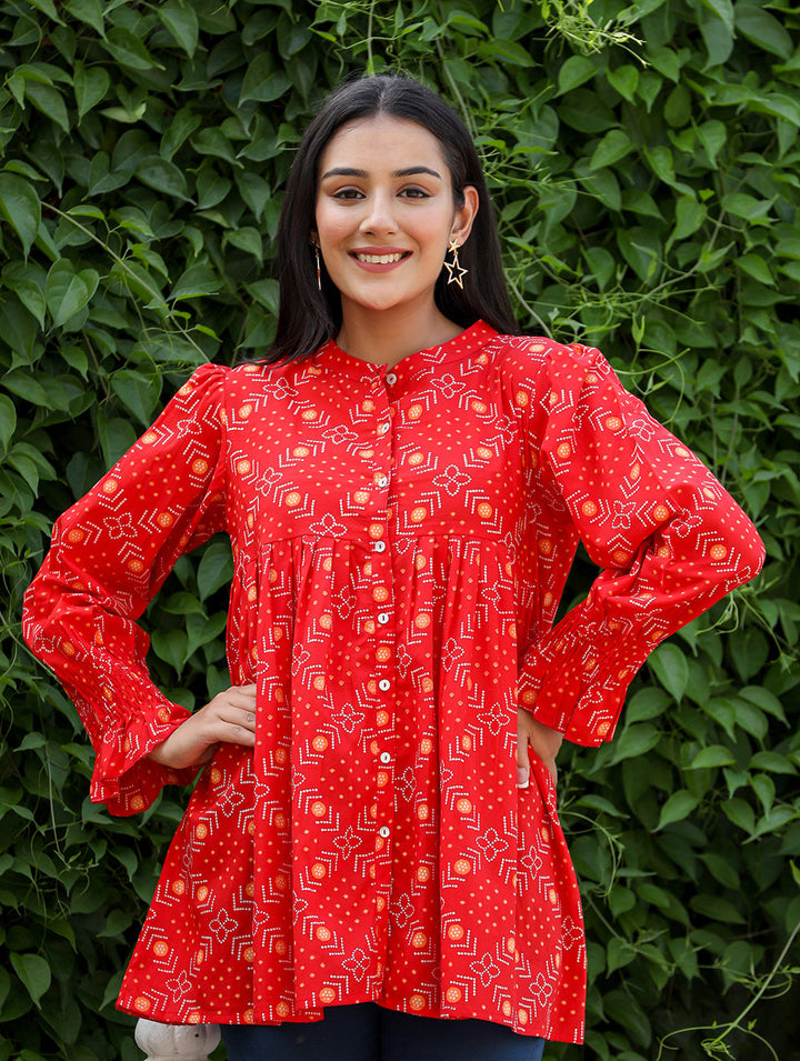 Red Printed Cotton Top