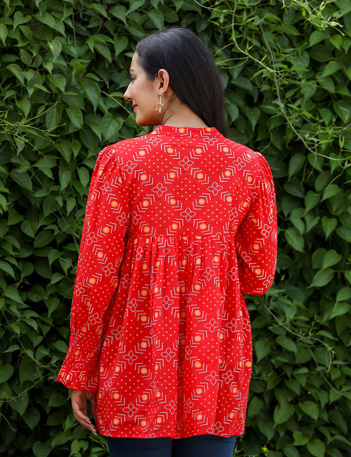 Red Printed Cotton Top