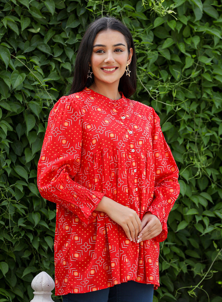 Red Printed Cotton Top