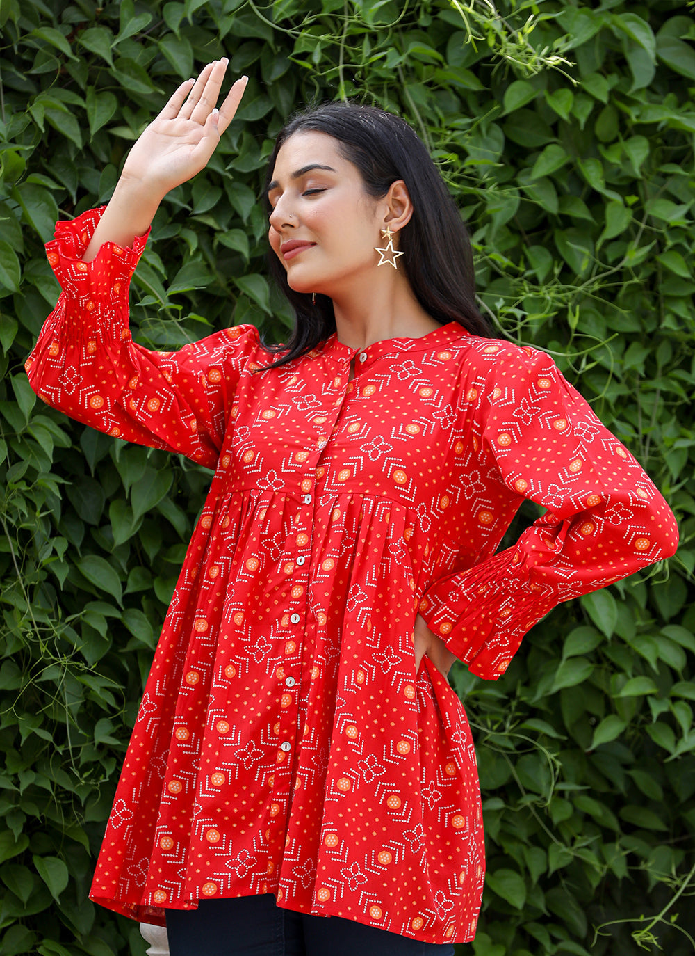 Red Printed Cotton Top