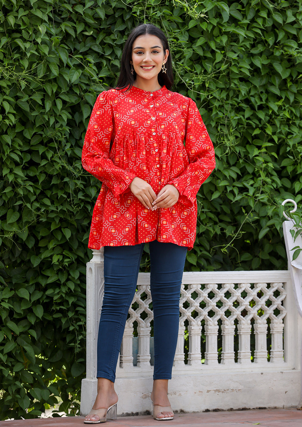 Red Printed Cotton Top