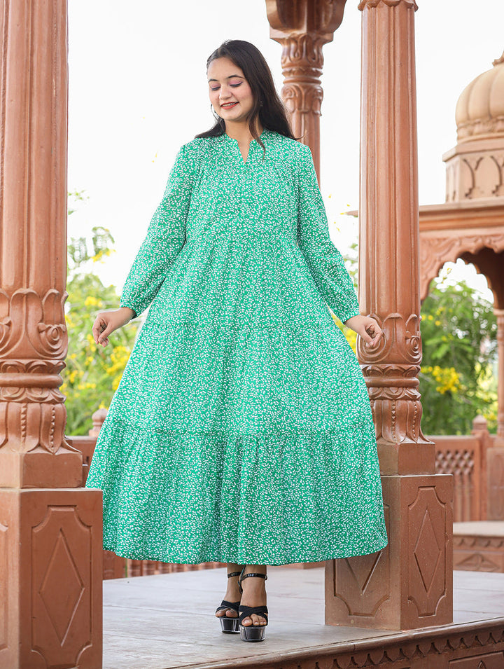 Floral Printed Green Dress
