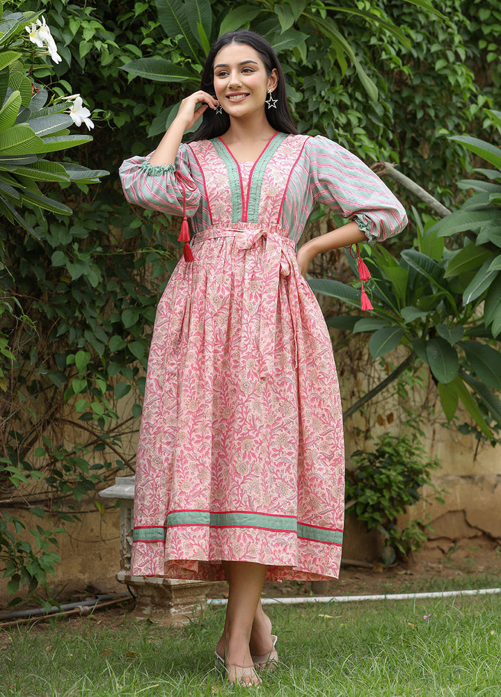 Pink Hand-Block Printed Dress