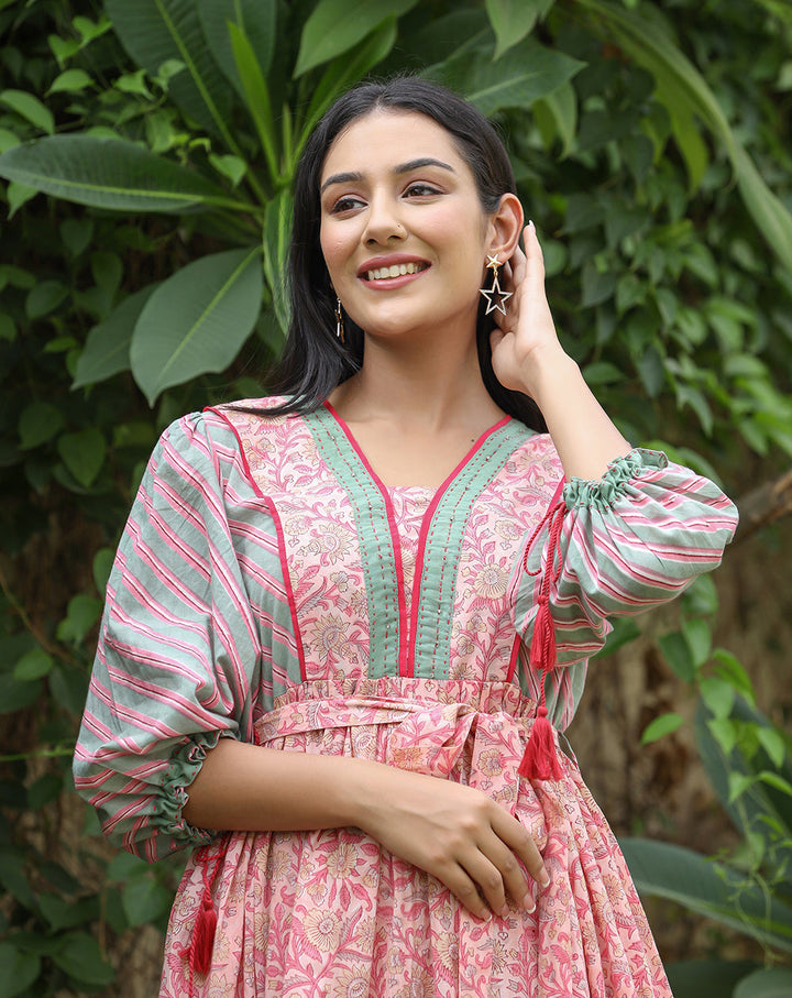 Pink Hand Block Printed Dress