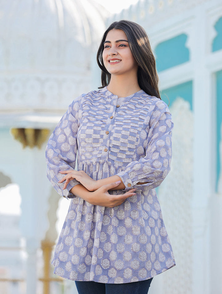 Gray Cotton Handblock Top
