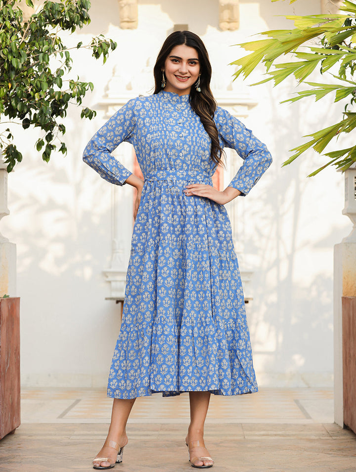 Premium Blue Delight Handblock Dress