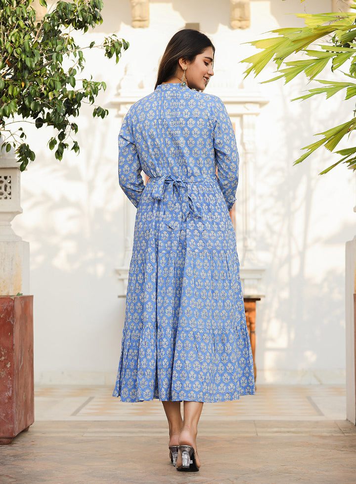 Premium Blue Delight Handblock Dress