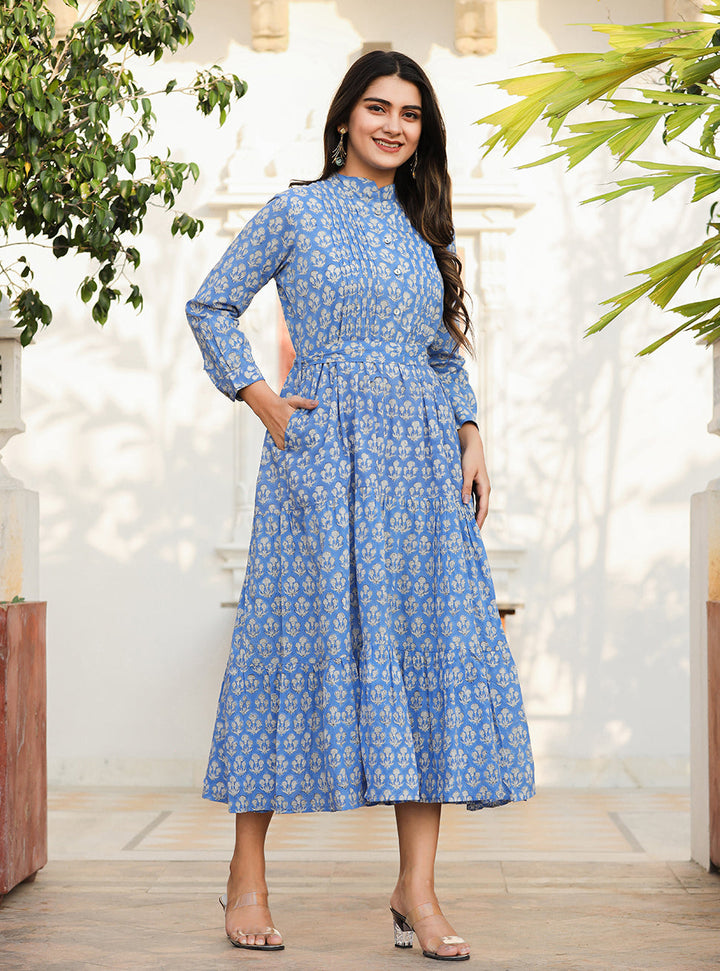 Premium Blue Delight Handblock Dress