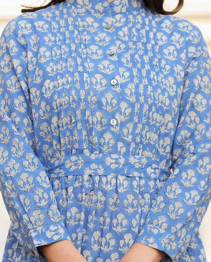 Premium Blue Delight Handblock Dress