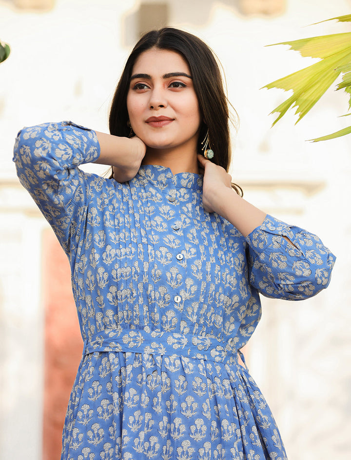 Premium Blue Delight Handblock Dress