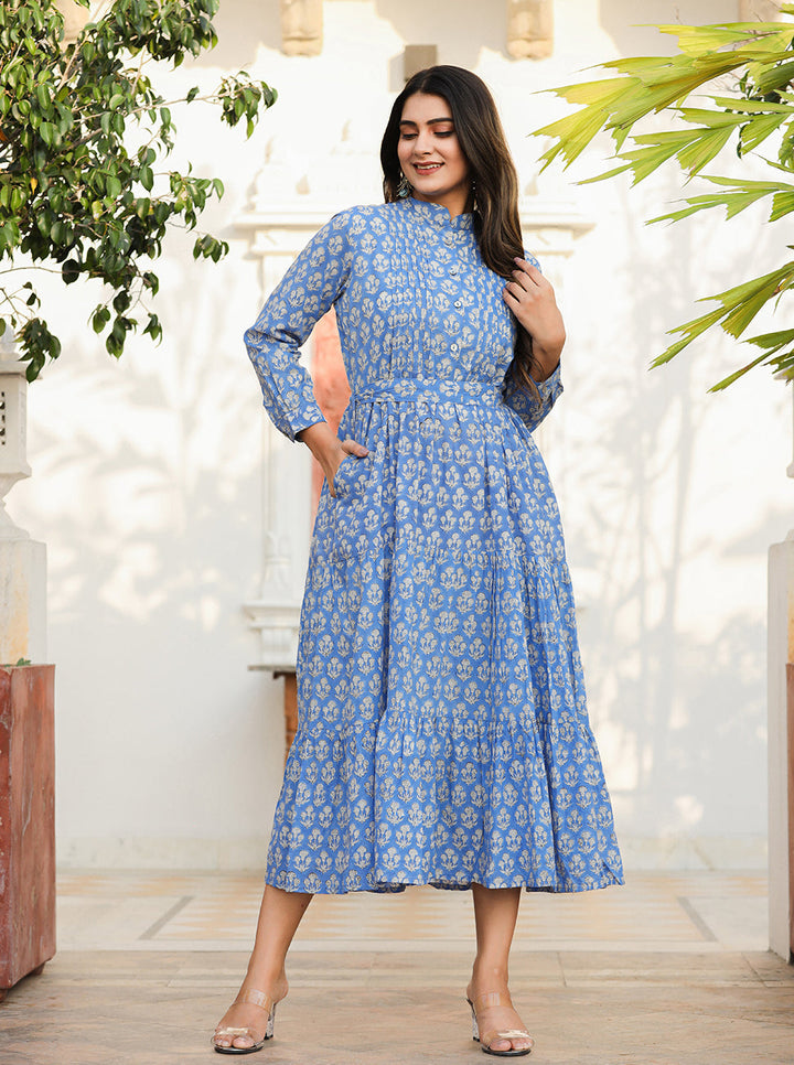 Premium Blue Delight Handblock Dress