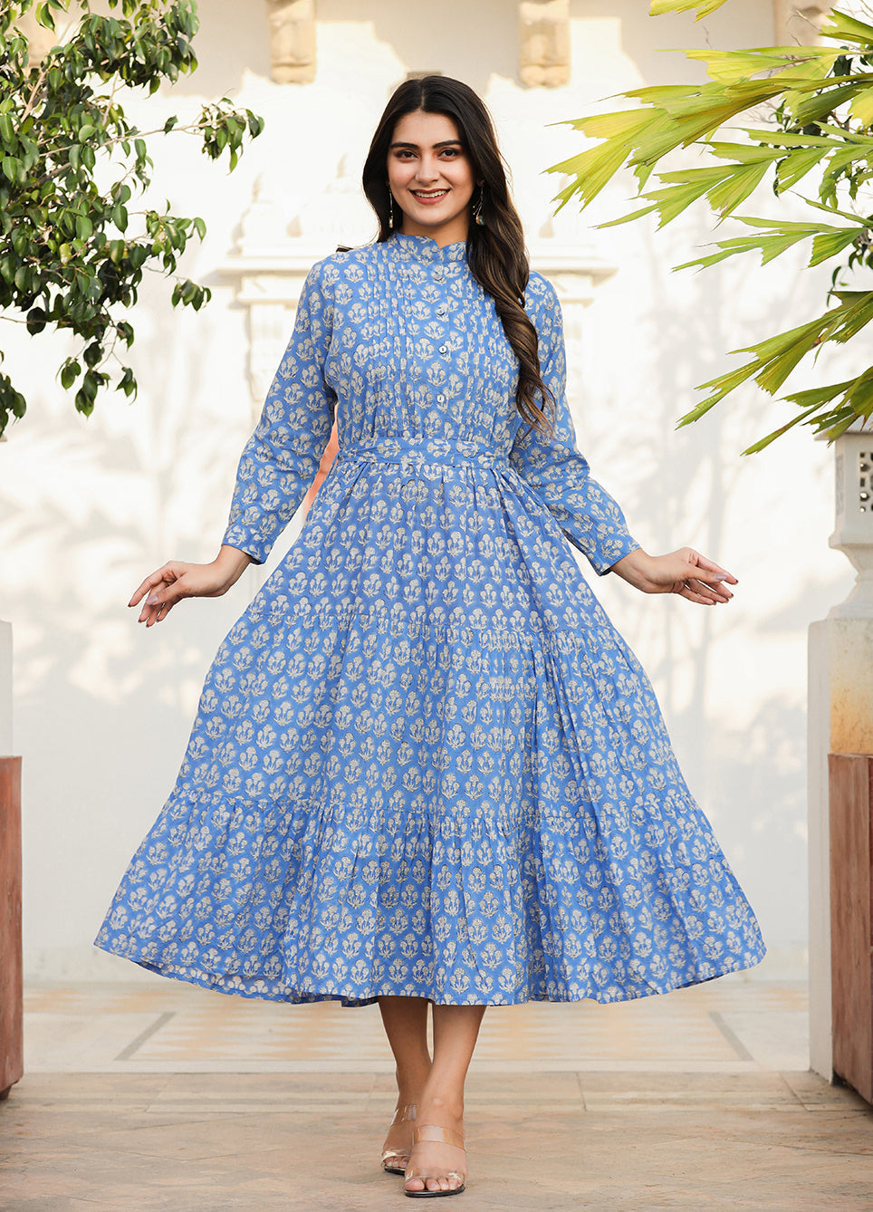 Premium Blue Delight Handblock Dress