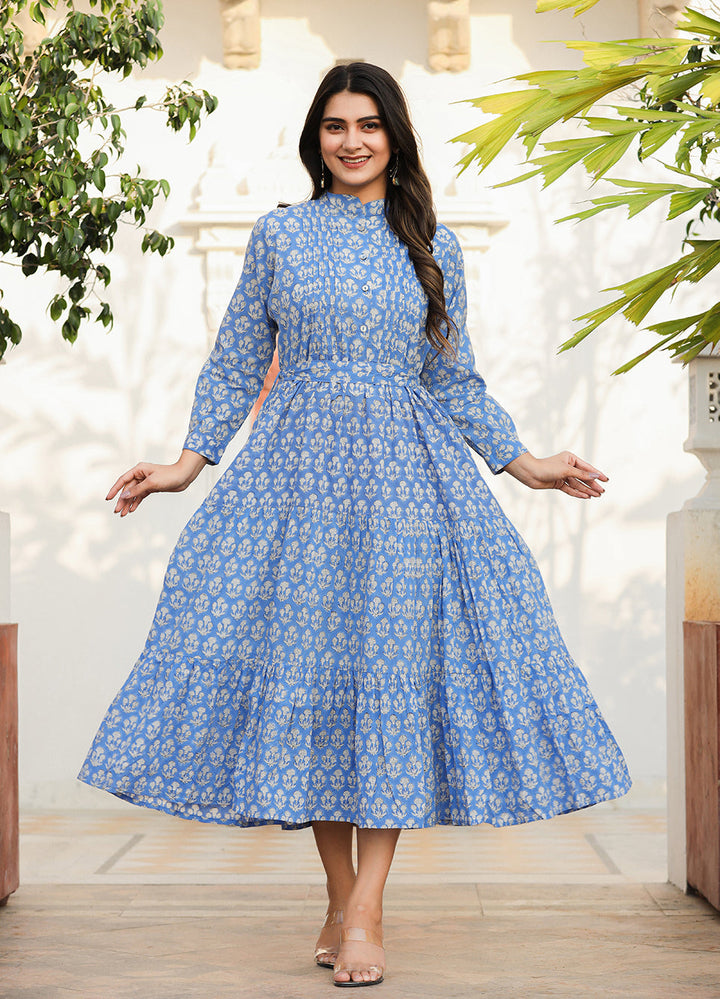 Premium Blue Delight Handblock Dress