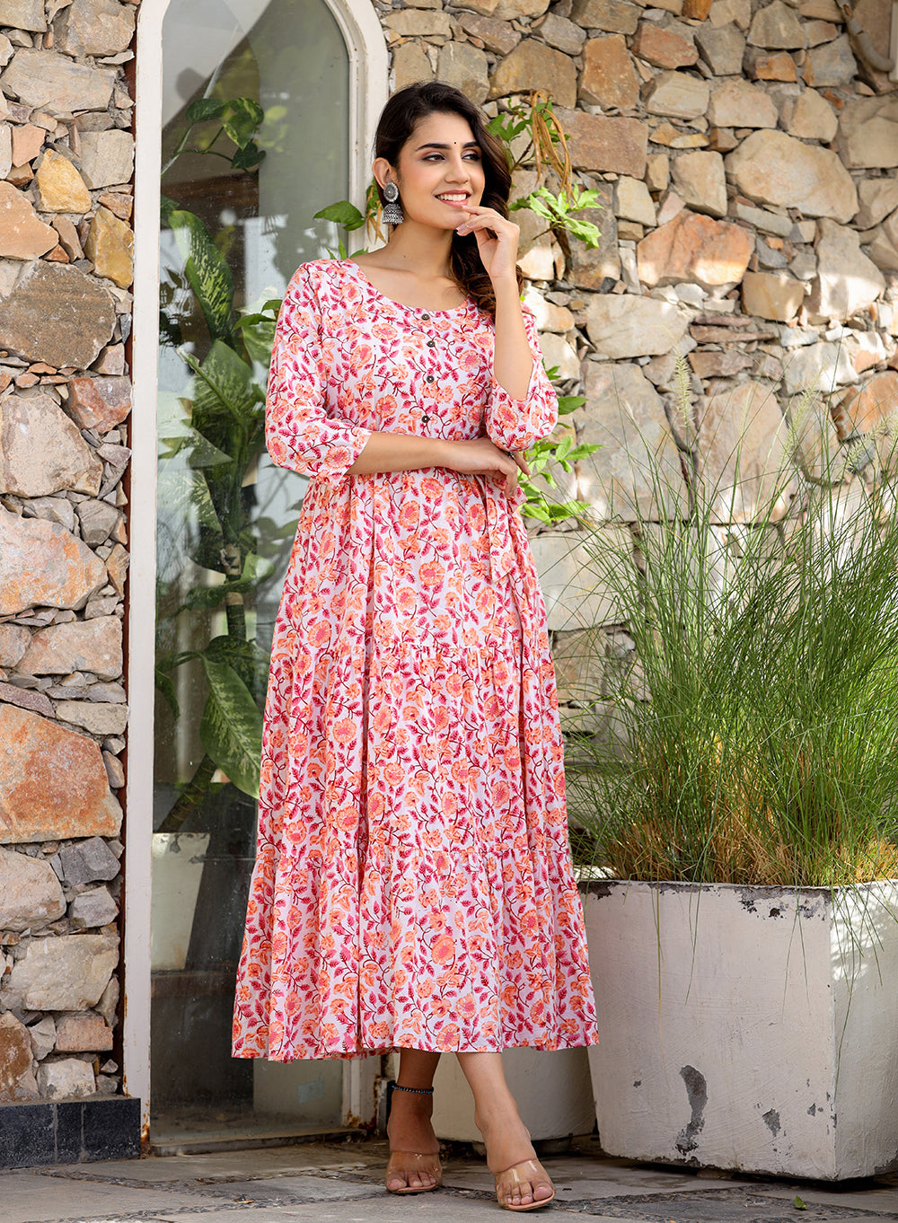 Classic Orange Handblock Dress