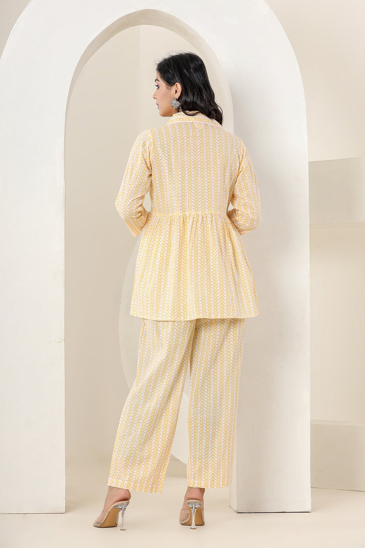 Yellow Printed Cotton Co-rd Set (Set of 2)