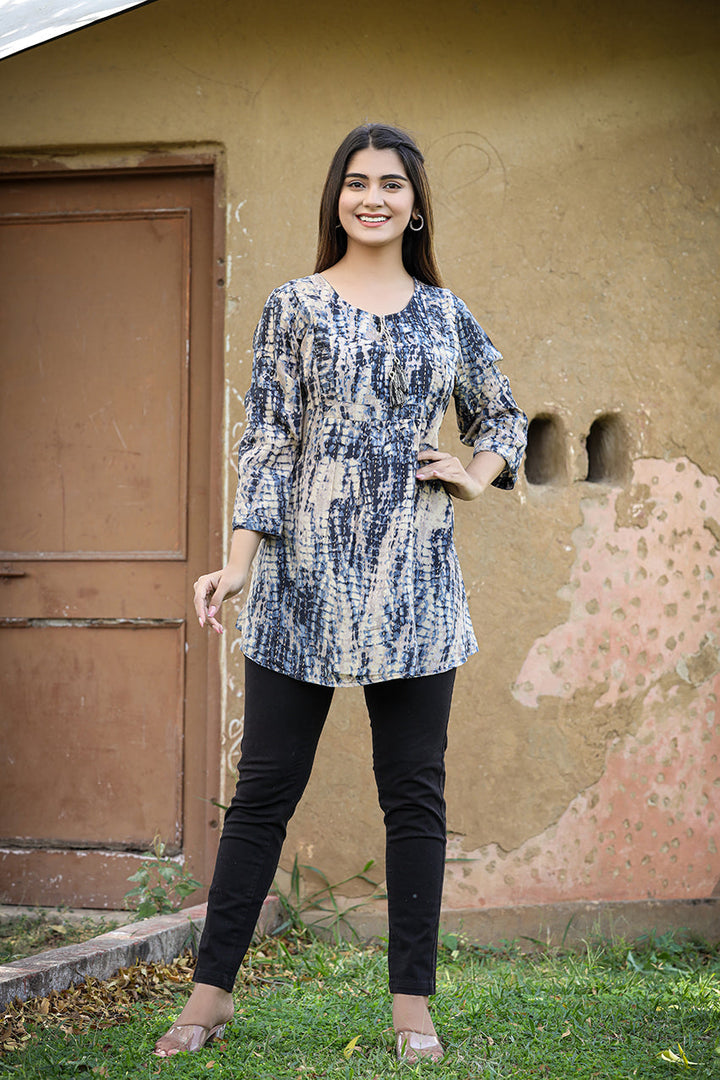 Blue Tie-Dye Cotton Top